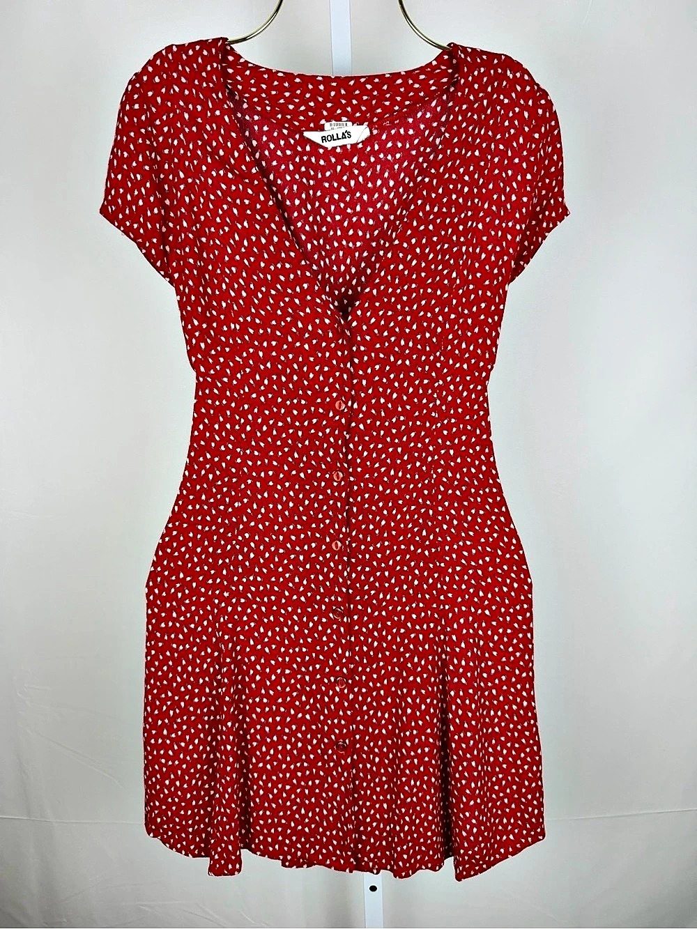Rolla’s XS Red Floral Button Front Mini Dress 90s Fit Flare